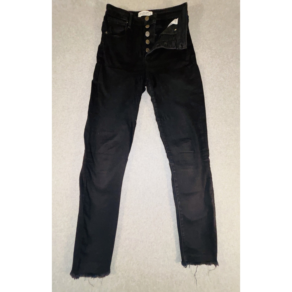 Abercrombie Skinny Jeans Women 27 High Rise Black Raw‎ Hem Stretch Denim